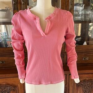 Pilcro Anthropologie Ribbed Long Sleeve Henley Size Medium Coral